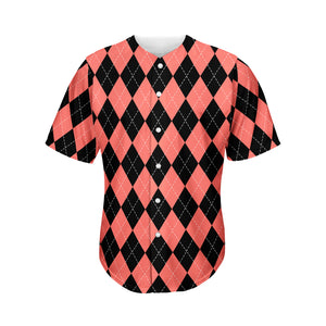 Black And Coral Argyle Pattern Print Men's Baseball Jersey