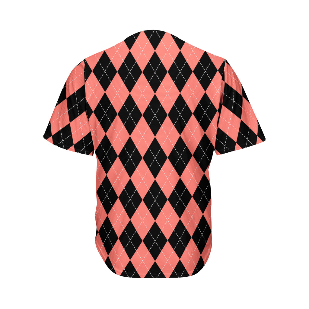 Black And Coral Argyle Pattern Print Men's Baseball Jersey