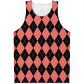 Black And Coral Argyle Pattern Print Men's Tank Top