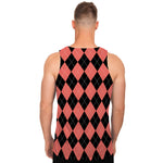 Black And Coral Argyle Pattern Print Men's Tank Top
