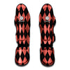 Black And Coral Argyle Pattern Print Muay Thai Shin Guard