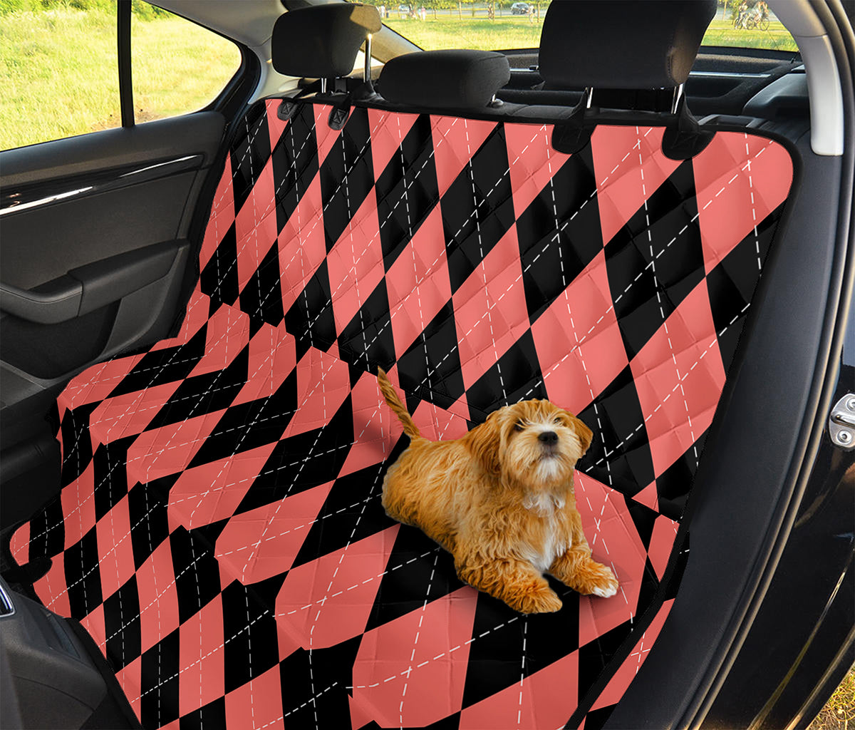 Black And Coral Argyle Pattern Print Pet Car Back Seat Cover