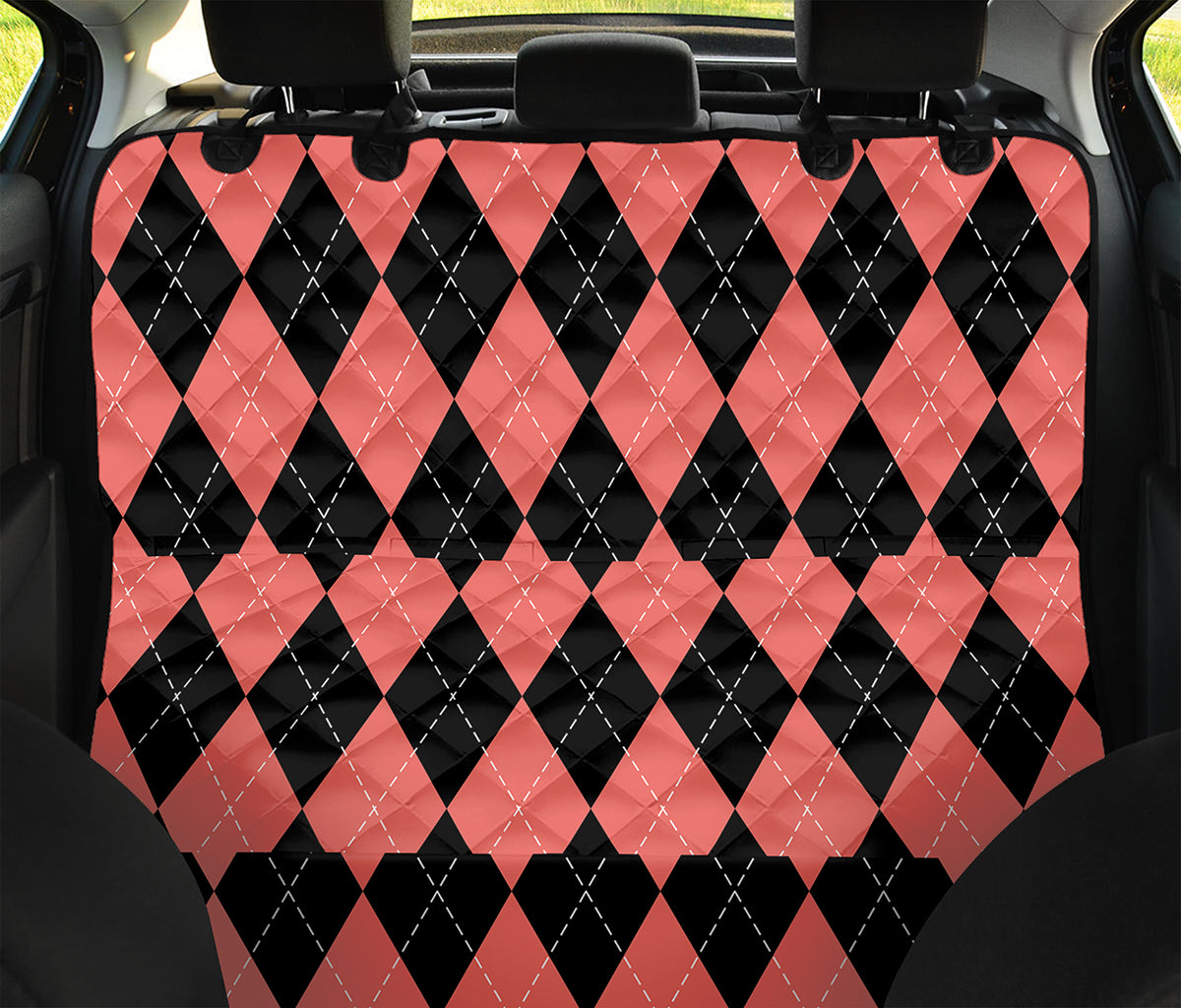 Black And Coral Argyle Pattern Print Pet Car Back Seat Cover