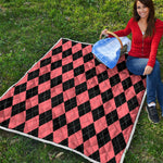 Black And Coral Argyle Pattern Print Quilt