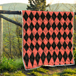 Black And Coral Argyle Pattern Print Quilt