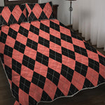 Black And Coral Argyle Pattern Print Quilt Bed Set