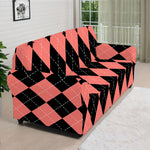 Black And Coral Argyle Pattern Print Sofa Cover