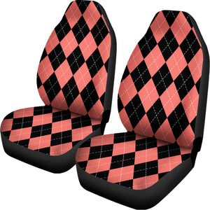 Black And Coral Argyle Pattern Print Universal Fit Car Seat Covers