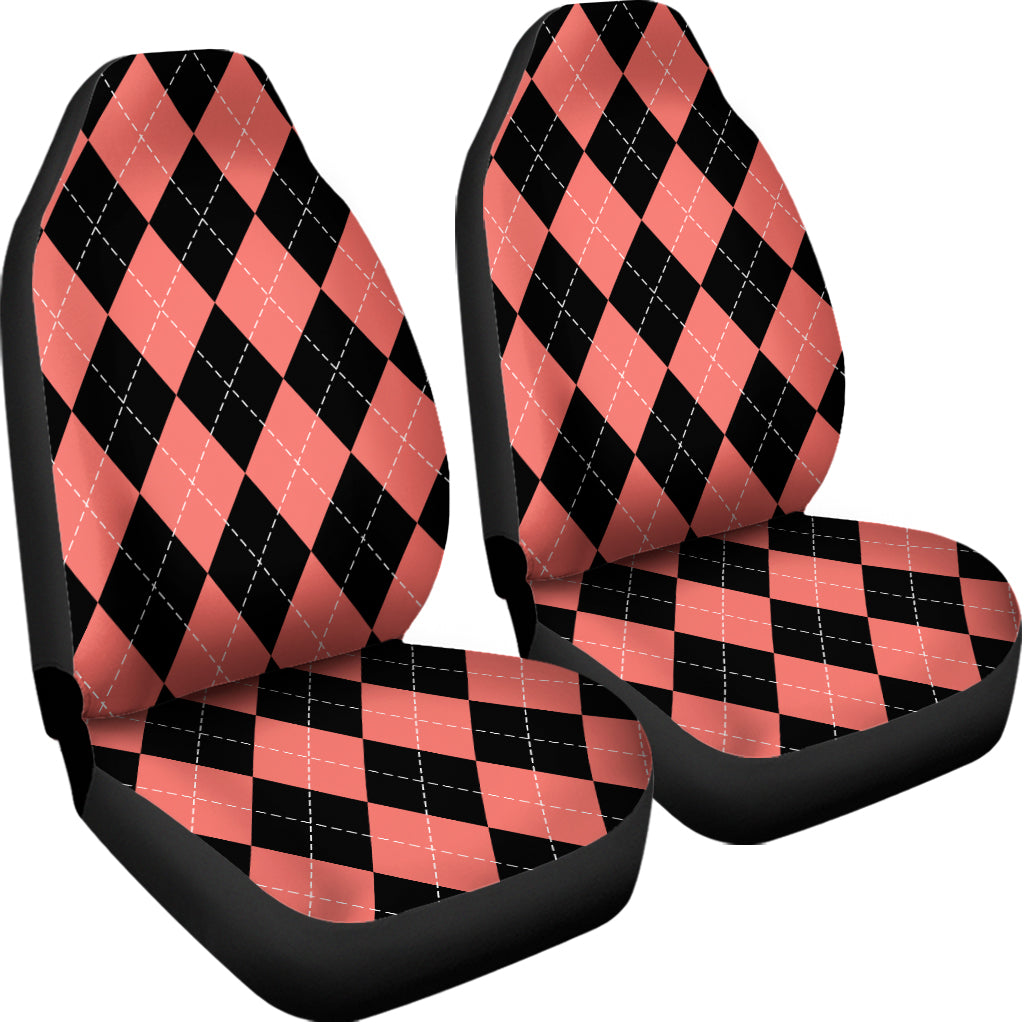 Black And Coral Argyle Pattern Print Universal Fit Car Seat Covers