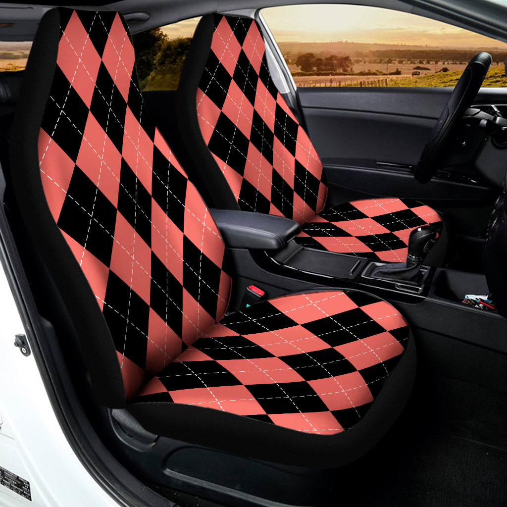 Black And Coral Argyle Pattern Print Universal Fit Car Seat Covers