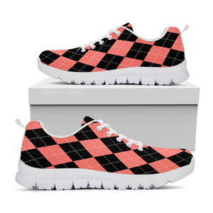 Black And Coral Argyle Pattern Print White Sneakers