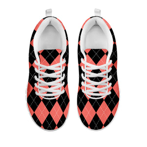 Black And Coral Argyle Pattern Print White Sneakers