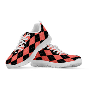 Black And Coral Argyle Pattern Print White Sneakers