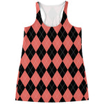 Black And Coral Argyle Pattern Print Women's Racerback Tank Top