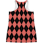 Black And Coral Argyle Pattern Print Women's Racerback Tank Top