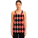 Black And Coral Argyle Pattern Print Women's Racerback Tank Top