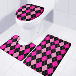 Black And Deep Pink Argyle Pattern Print 3 Piece Bath Mat Set