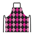 Black And Deep Pink Argyle Pattern Print Apron