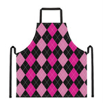 Black And Deep Pink Argyle Pattern Print Apron