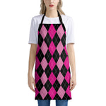 Black And Deep Pink Argyle Pattern Print Apron