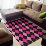 Black And Deep Pink Argyle Pattern Print Area Rug