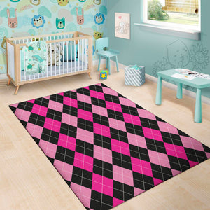 Black And Deep Pink Argyle Pattern Print Area Rug