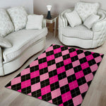 Black And Deep Pink Argyle Pattern Print Area Rug