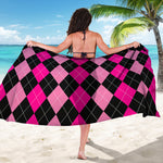 Black And Deep Pink Argyle Pattern Print Beach Sarong Wrap