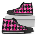 Black And Deep Pink Argyle Pattern Print Black High Top Sneakers