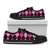 Black And Deep Pink Argyle Pattern Print Black Low Top Shoes