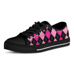 Black And Deep Pink Argyle Pattern Print Black Low Top Shoes