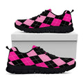 Black And Deep Pink Argyle Pattern Print Black Running Shoes