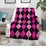 Black And Deep Pink Argyle Pattern Print Blanket