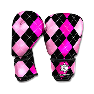 Black And Deep Pink Argyle Pattern Print Boxing Gloves