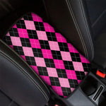 Black And Deep Pink Argyle Pattern Print Car Center Console Cover