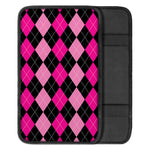 Black And Deep Pink Argyle Pattern Print Car Center Console Cover