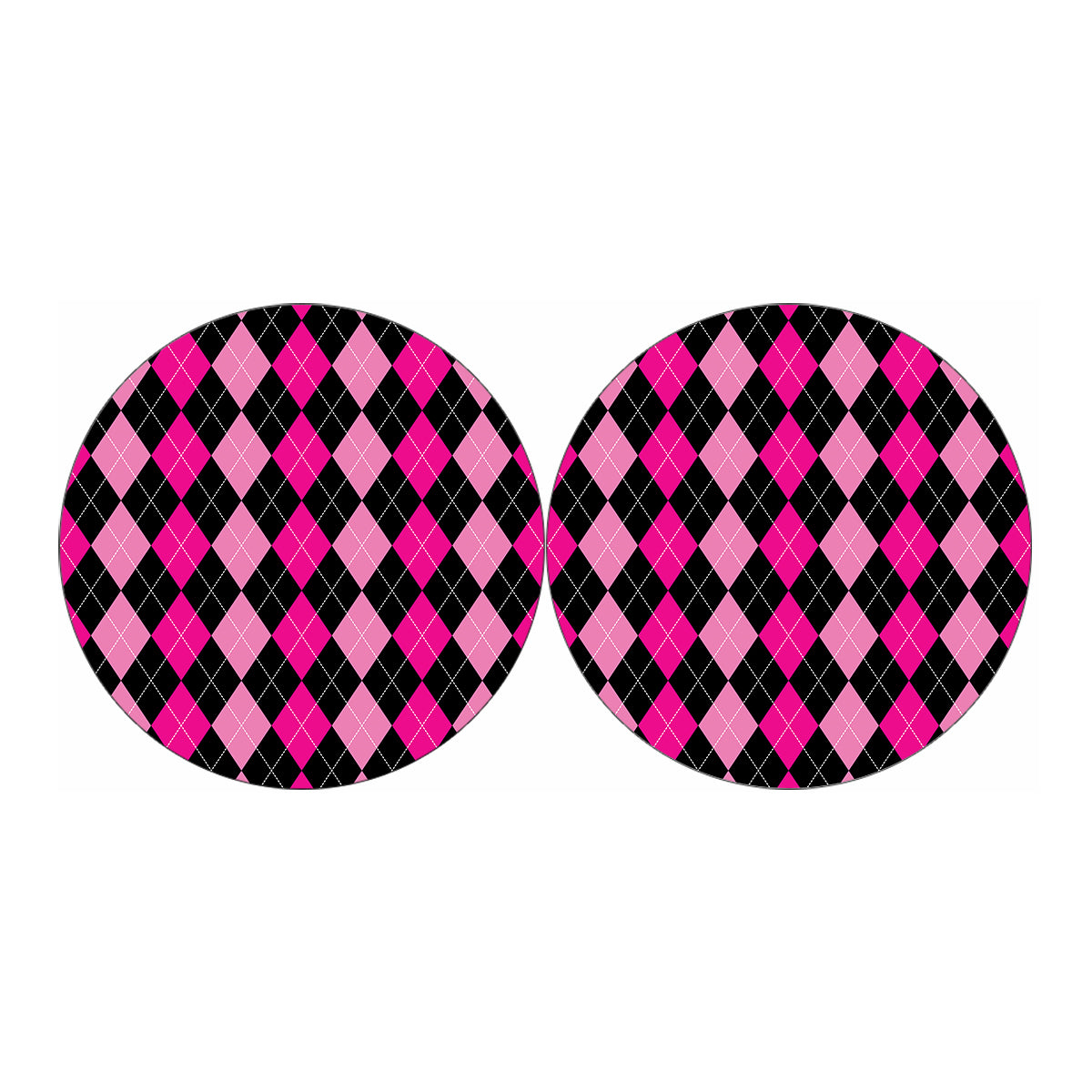 Black And Deep Pink Argyle Pattern Print Car Coasters