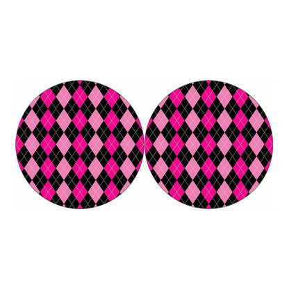 Black And Deep Pink Argyle Pattern Print Car Coasters