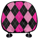 Black And Deep Pink Argyle Pattern Print Car Headrest Covers
