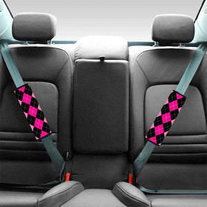 Black And Deep Pink Argyle Pattern Print Car Seat Belt Covers