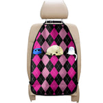 Black And Deep Pink Argyle Pattern Print Car Seat Organizers
