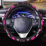 Black And Deep Pink Argyle Pattern Print Car Steering Wheel Cover