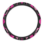 Black And Deep Pink Argyle Pattern Print Car Steering Wheel Cover