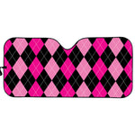 Black And Deep Pink Argyle Pattern Print Car Sun Shade