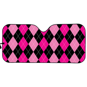 Black And Deep Pink Argyle Pattern Print Car Sun Shade