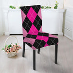 Black And Deep Pink Argyle Pattern Print Dining Chair Slipcover