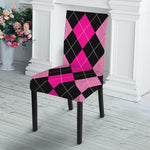 Black And Deep Pink Argyle Pattern Print Dining Chair Slipcover