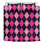 Black And Deep Pink Argyle Pattern Print Duvet Cover Bedding Set