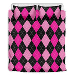 Black And Deep Pink Argyle Pattern Print Duvet Cover Bedding Set