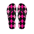 Black And Deep Pink Argyle Pattern Print Flip Flops